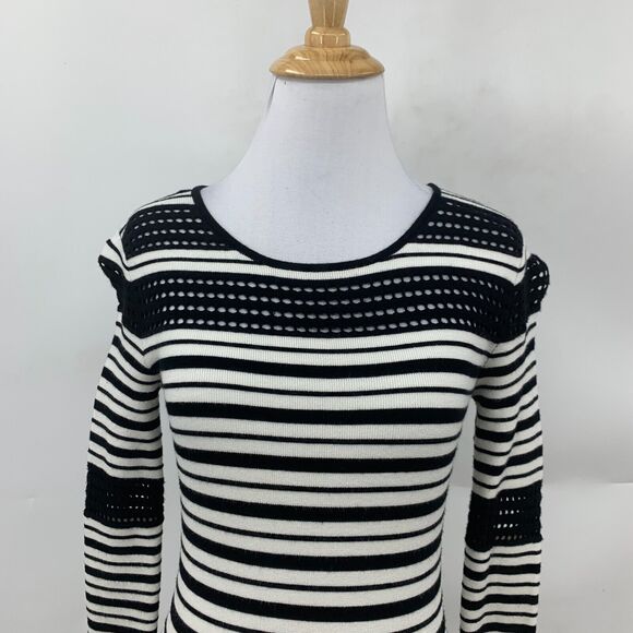 Cache Sweater Dress Womens XS Nautical Striped Stretchy Knit Bodycon Perforated - Picture 3 of 11